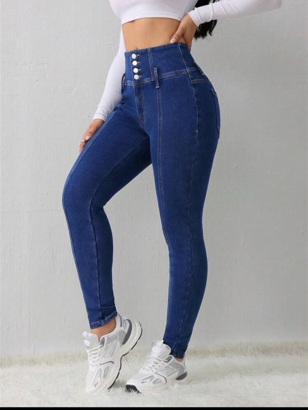 Fleece lined high waisted jeans